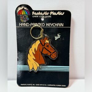 Vintage 1980s Fantastic Plastics Horse Head Keychain Hand Painted NIP